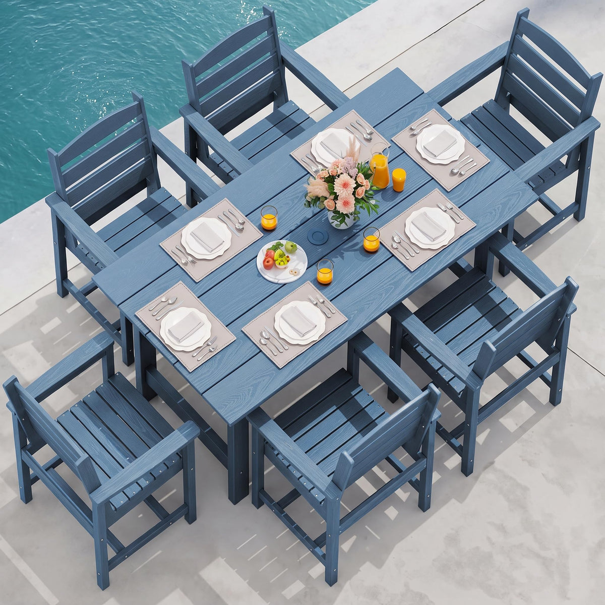 SERWALL 7 Pcs Outdoor Dining Set, 67" HDPE Dining Set for 6, Black