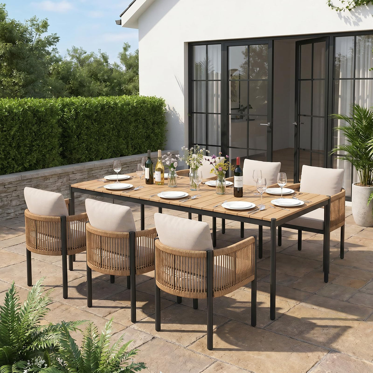 SUNSITT 9 Piece Outdoor Patio Dining Set w/Cushioned Woven Rattan Chairs