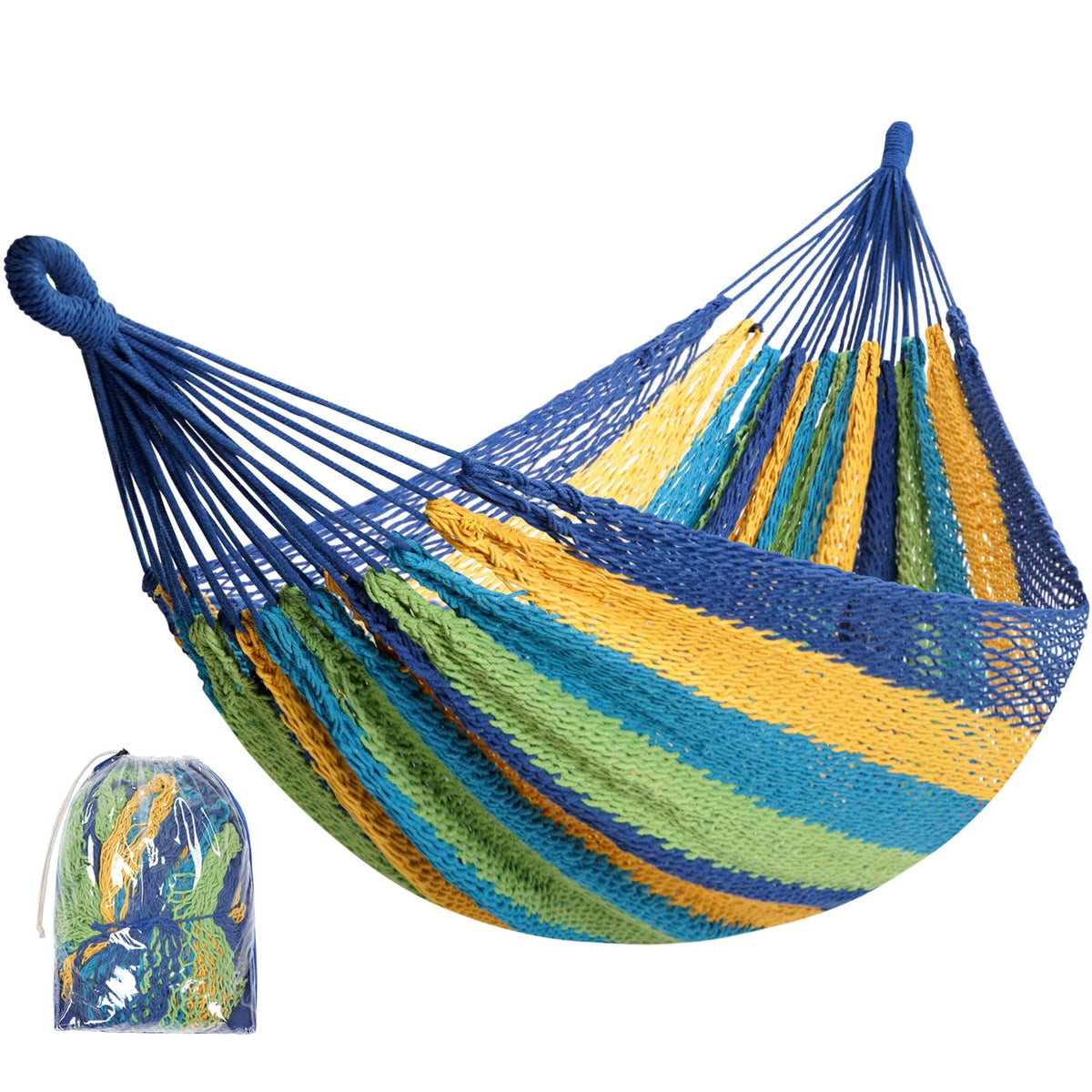 HappyPicnic Handwoven Mayan Hammock, Portable Family Hammock with Carry Bag