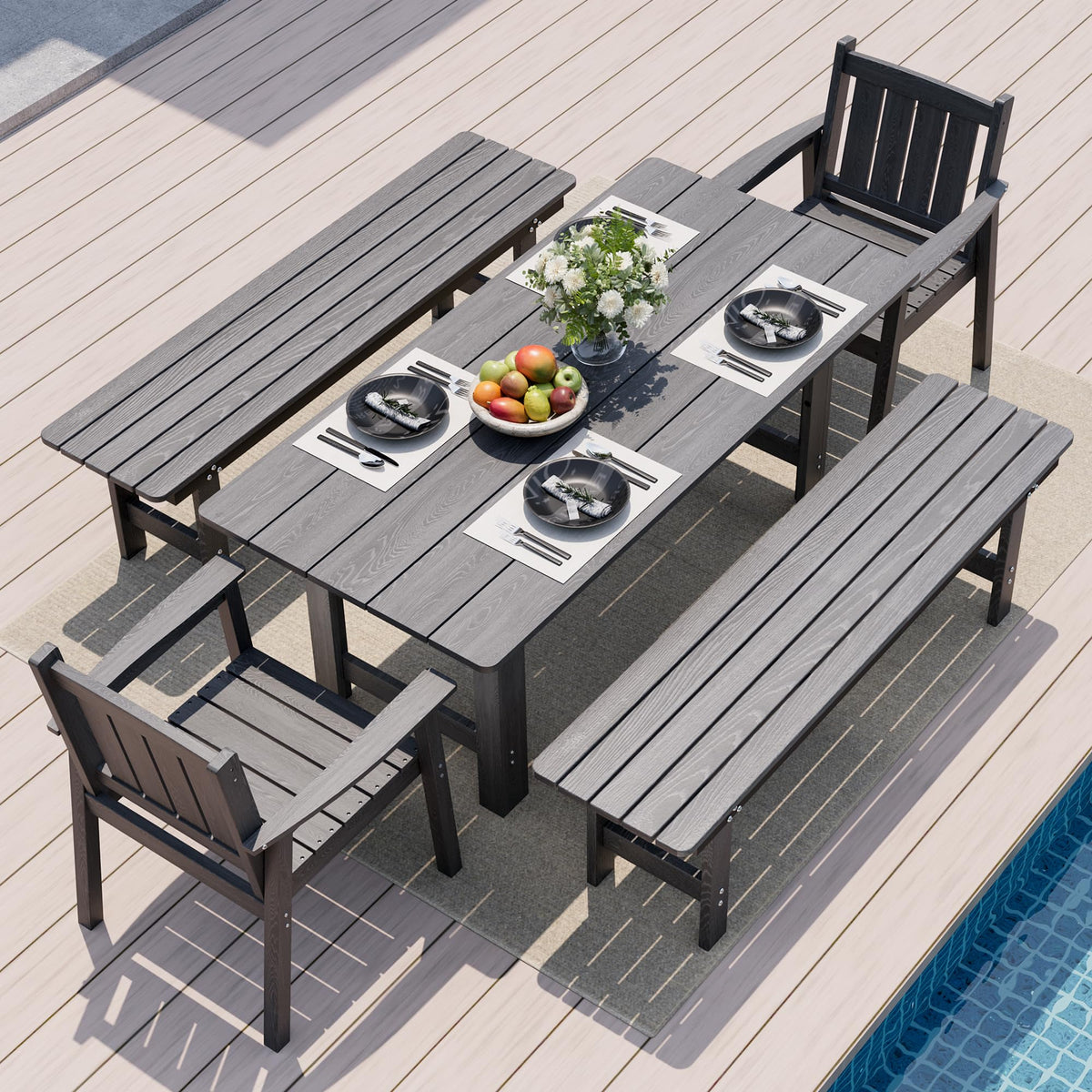 Pamapic Patio Dining Table Set, 5-Piece Outdoor Dining Set for 4, Grey