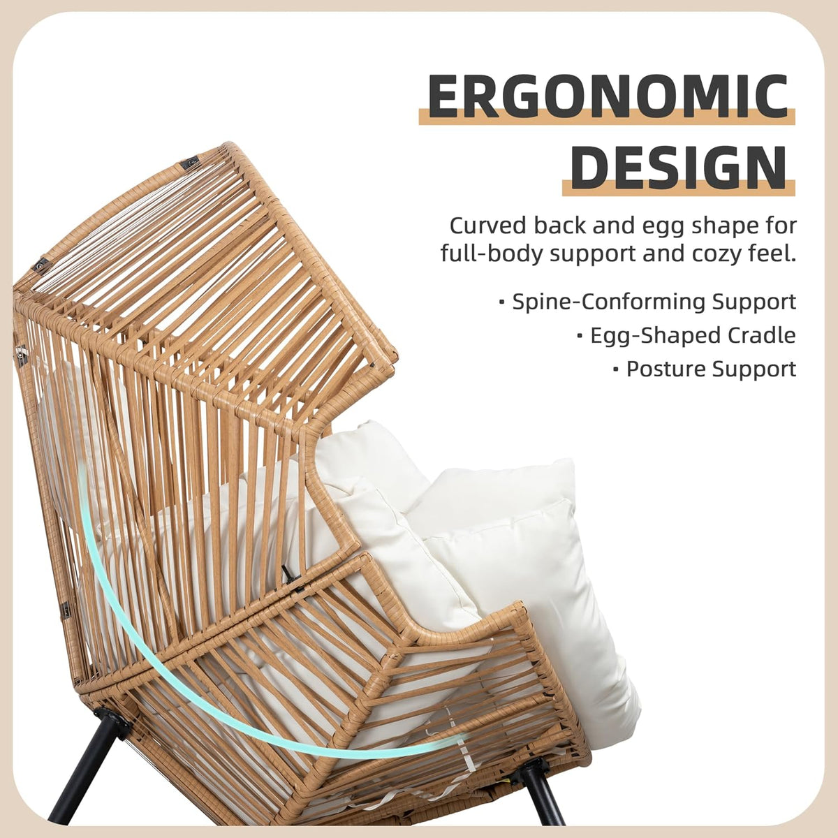 JAMFLY Egg Chair Rocking Chairs, Wicker Patio Chair Oversized Lounger Chair with Cushion for Indoor Living Room Bedroom Outdoor Patio Backyard Balcony Garden, Cream White