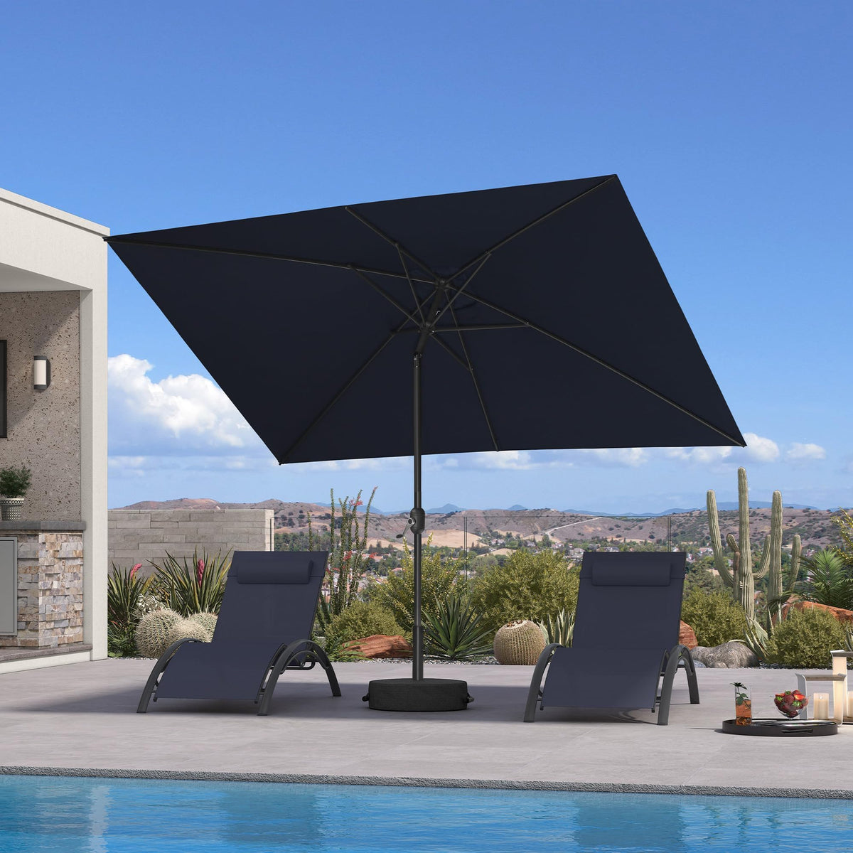 PURPLE LEAF Pool Market Umbrella with Base 9' UV Protection Outdoor, Beige
