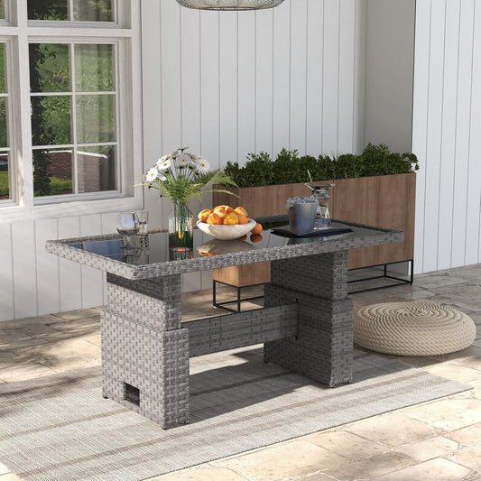 SUNSITT Outdoor Patio Lift Top Table Adjustable Height Wicker Dining Table