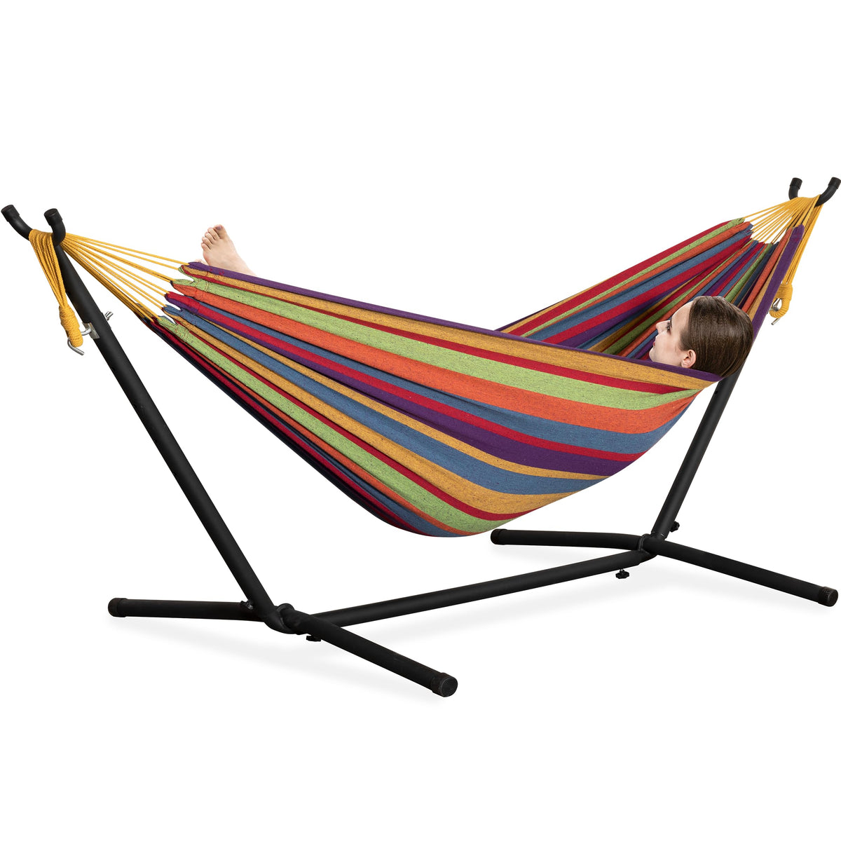 PNAEUT Double Hammock with Stand for Outside, Heavy-Duty, Portable (Coffee)