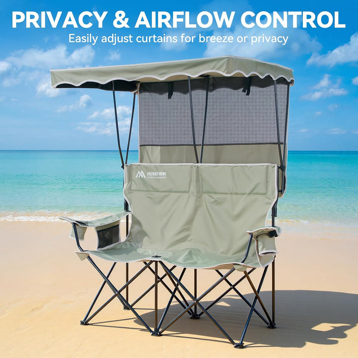 Double Camping Chair with Canopy,2 Person Folding Chair with Canopy, Green