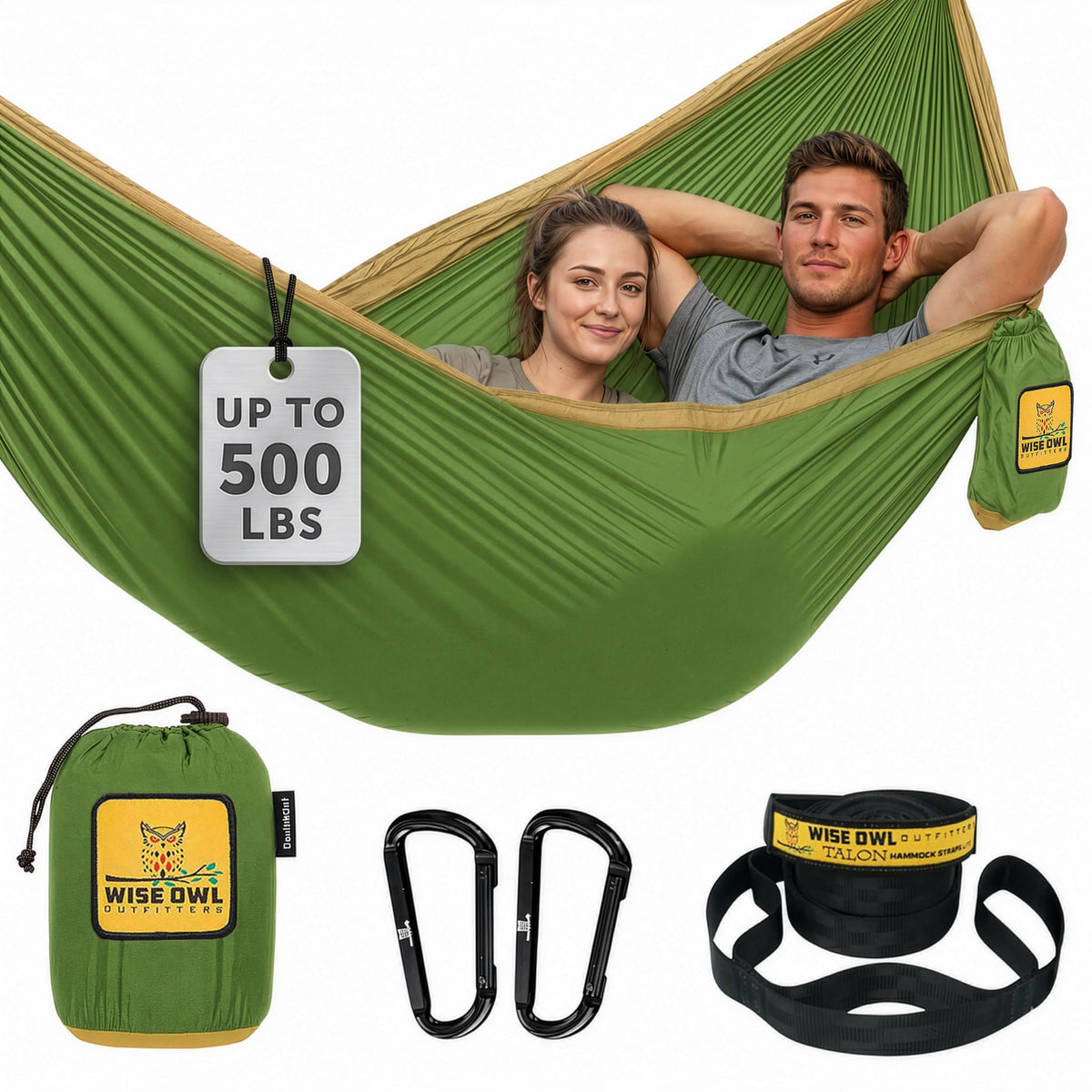 Wise Owl Outfitters Camping Hammock – up to 500lbs Portable Hammock with Tree Straps - Travel, Backpacking, Hiking, Outdoors Camping Gear - Single or Double