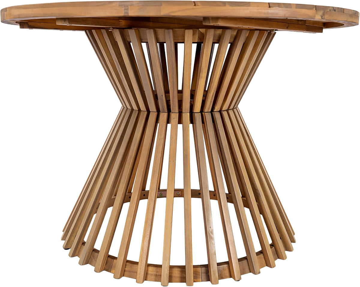 Christopher Knight Home Hachi Farmhouse Acacia Wood Round Dining Table, Patio Dining Room Table with Slatted Pedestal Base for Backyard/Garden, Heavy Duty Indoor/Outdoor Dining Table, Light Teak
