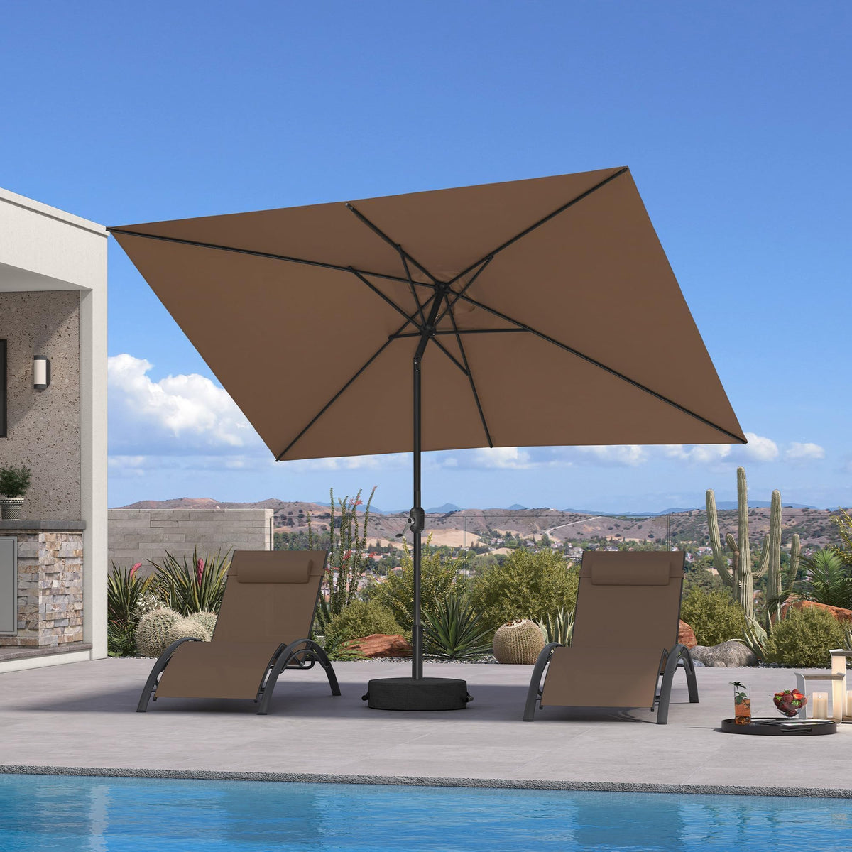 PURPLE LEAF Pool Market Umbrella with Base 9' UV Protection Outdoor, Beige