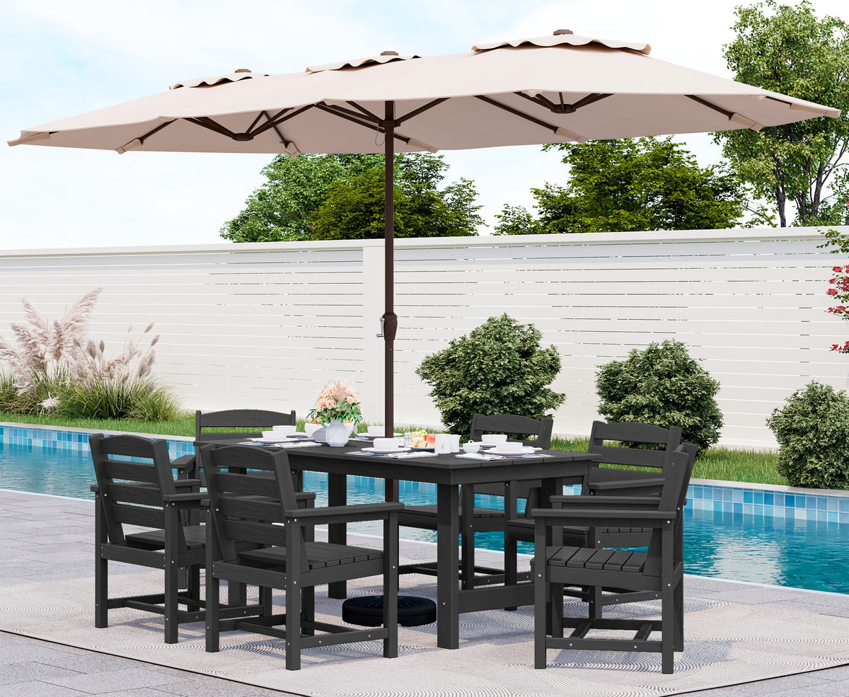 SERWALL 7 Pcs Outdoor Dining Set, 67" HDPE Dining Set for 6, Black