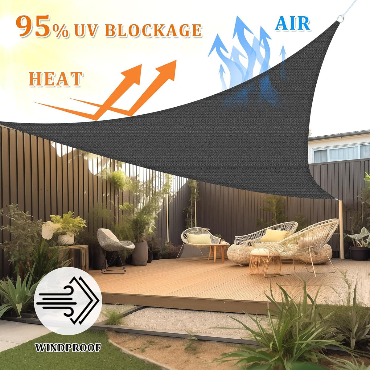 Shade&Beyond 16'X16'X16' Sun Shade Sail Dark Grey Triangle