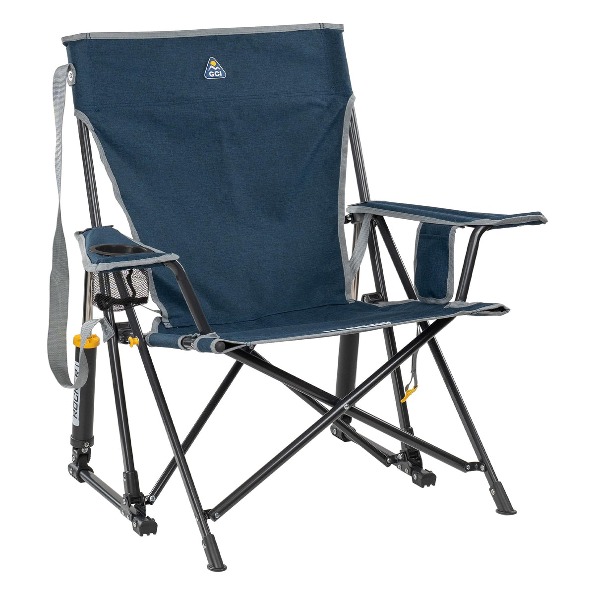 GCI Outdoor Kickback Rocker Camping Chair | Portable Folding Rocking Chair with Durable Armrests, Drink Holder & Relaxed Lowered Seat for Comfort — Red