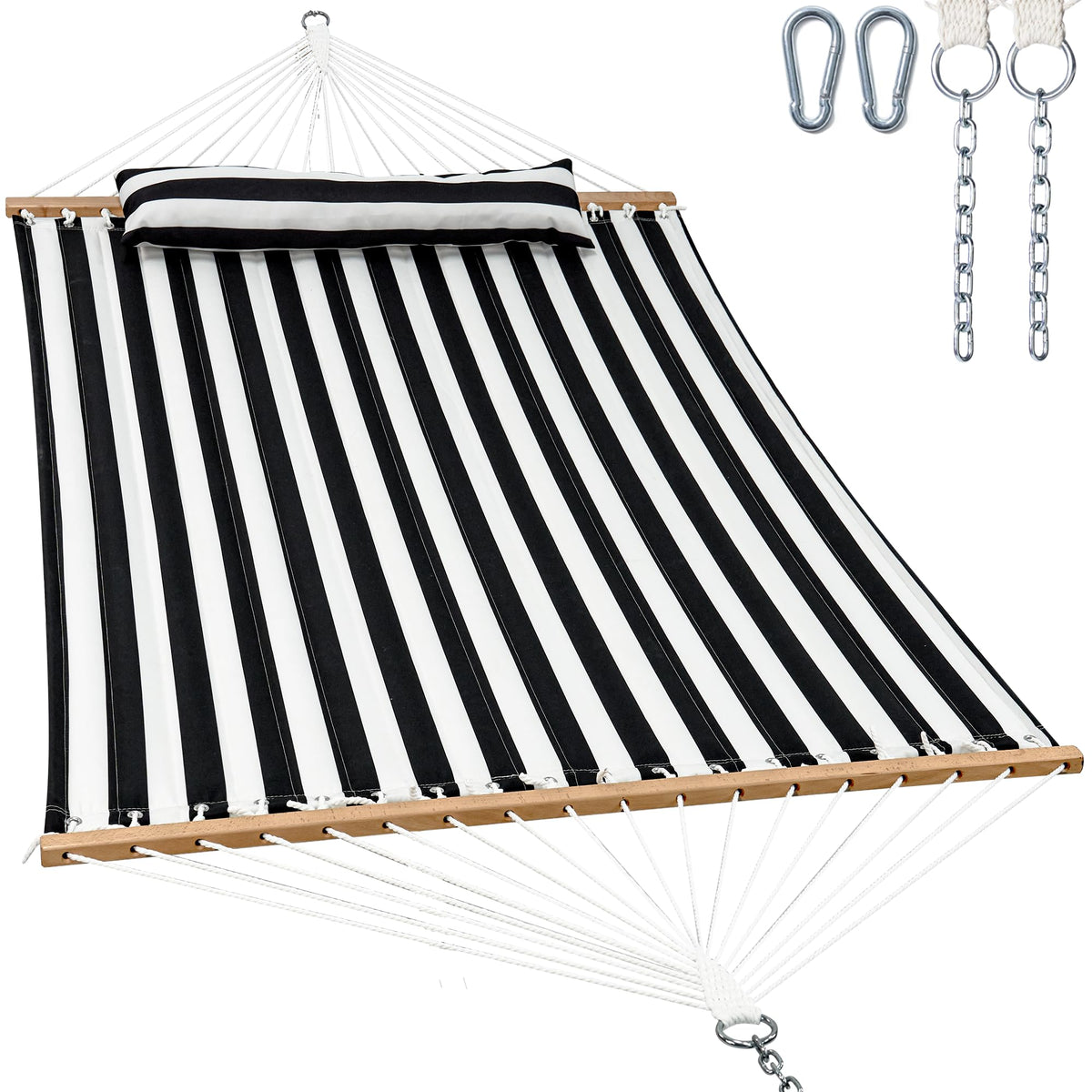 GAFETE 12ft 2 Person Hammock for Outside with Hardwood Spreader Bar