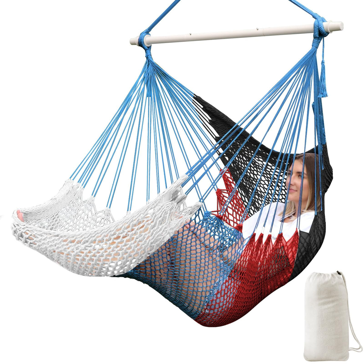 Chihee Hammock Chair Handmade Woven Mesh Hanging Seat Metal Spreader Bar