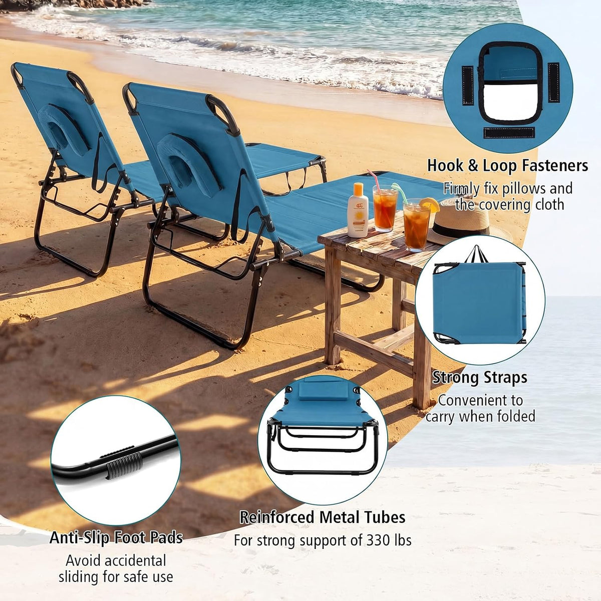 GYMAX Tanning Chair, 330lbs Beach Lounge Chair with Face Hole