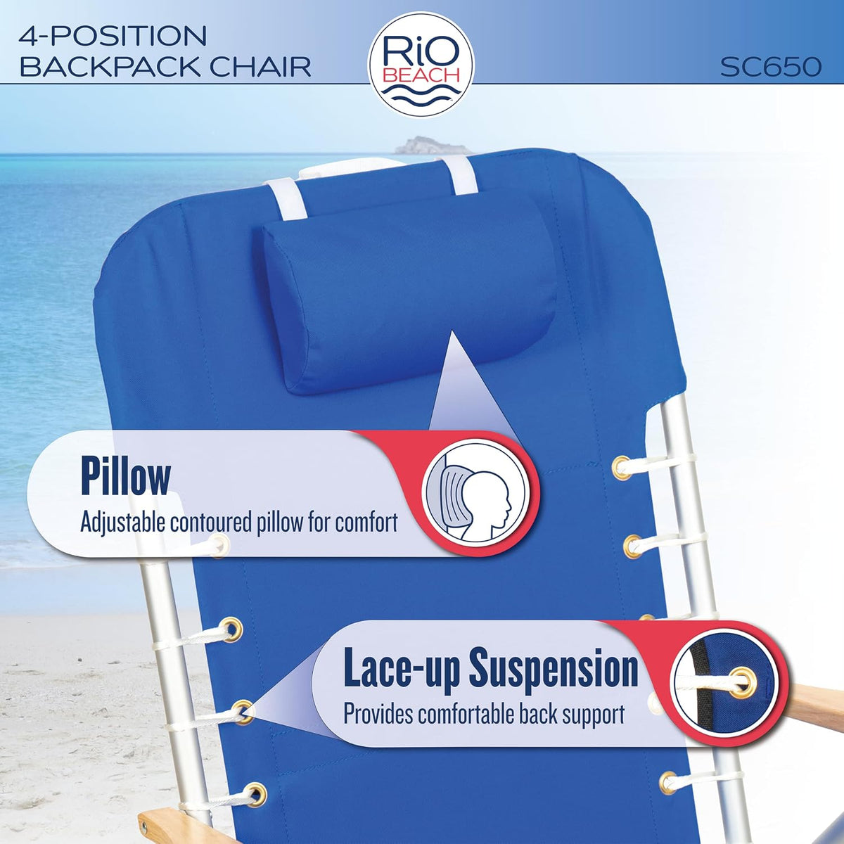 RIO Gear 4-Position Hi-Boy Backpack Beach Chair -Aluminum, Stripe