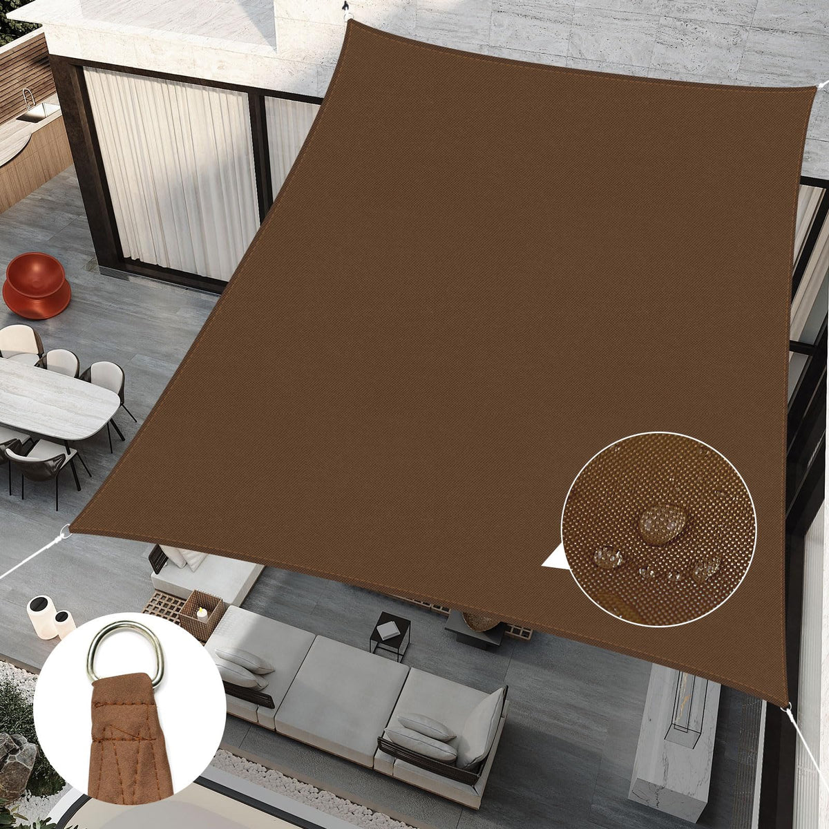 RICHIE Upgrade 12'x12' Sun Shade Sail Square Canopy, Water Resistant & UV Block Sunshade for Outdoor Patio Lawn Beach Garden Carport Backyard Deck Pergola, Brown