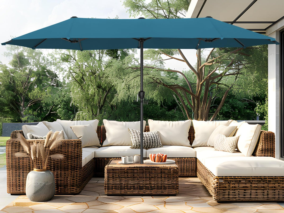 PHI VILLA 13ft Large Outdoor Patio Double-Sided Umbrella, Rectangle, Beige