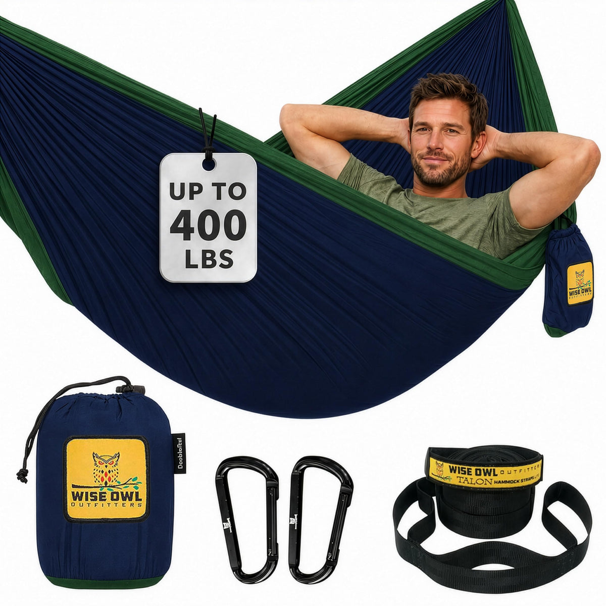 Wise Owl Outfitters Camping Hammock – up to 500lbs Portable Hammock with Tree Straps - Travel, Backpacking, Hiking, Outdoors Camping Gear - Single or Double