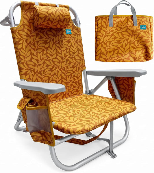 Bliss Hammocks Folding Backpack Beach Chair Recliner, Amber Leaf