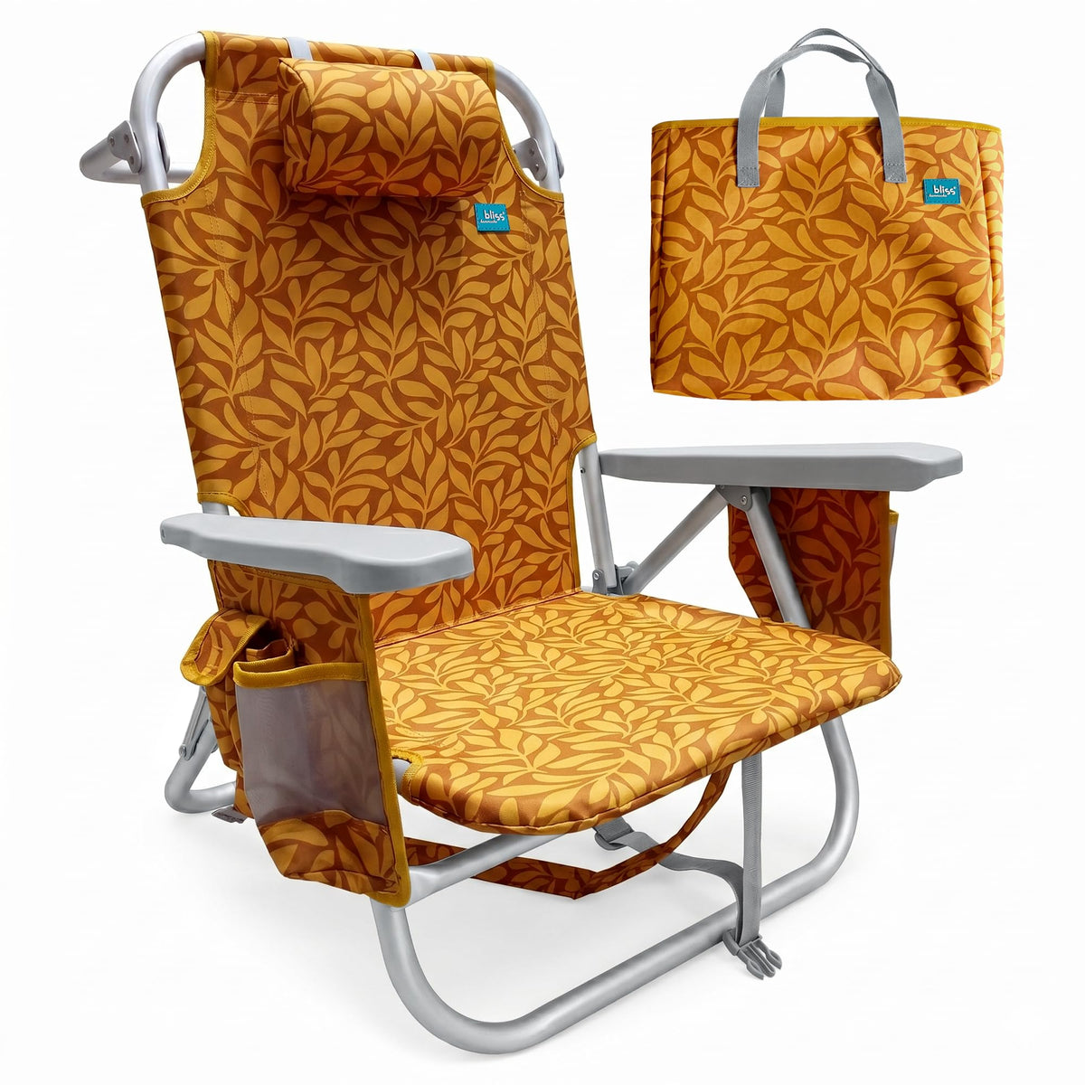 Bliss Hammocks Folding Backpack Beach Chair Recliner, Amber Leaf