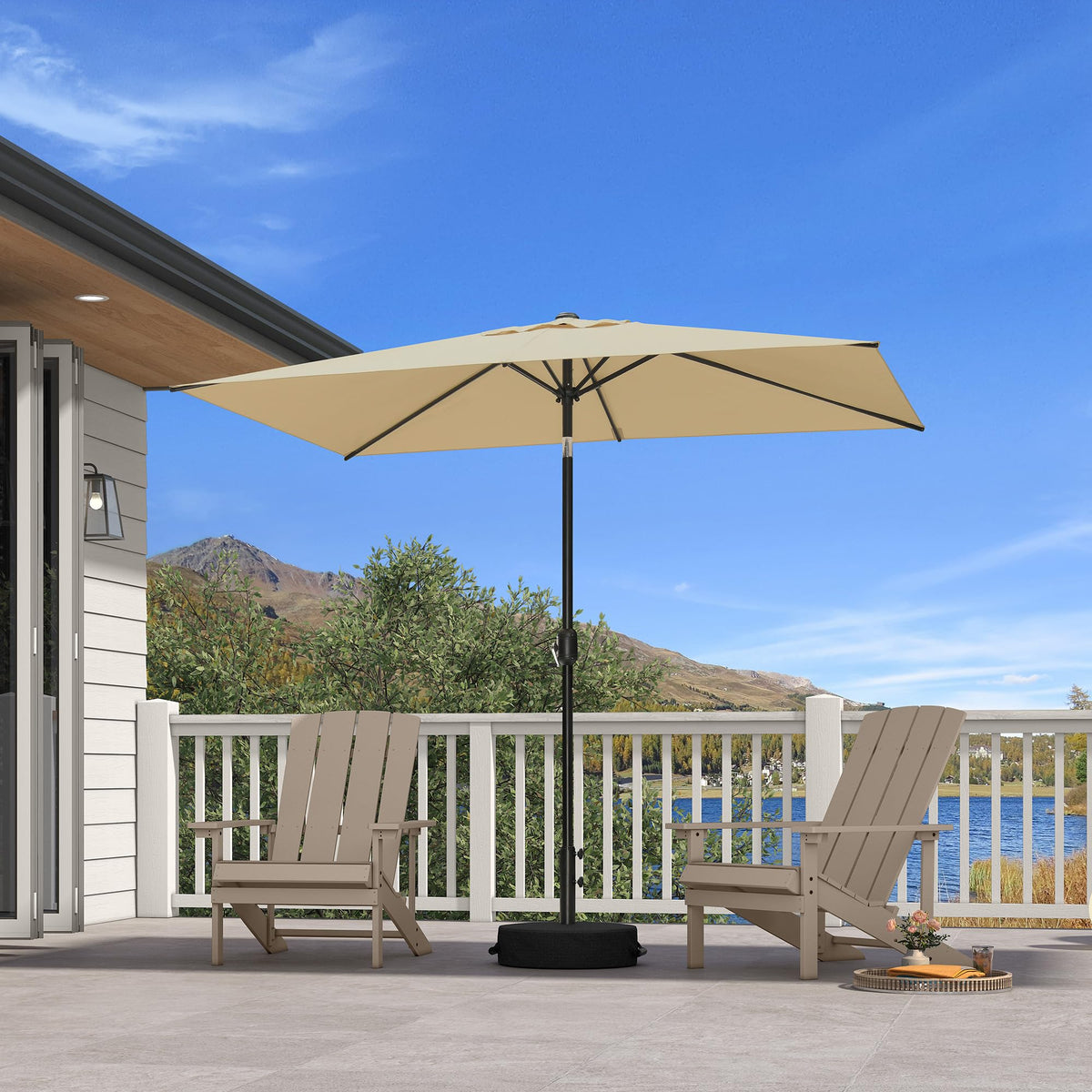 PURPLE LEAF Pool Market Umbrella with Base 9' UV Protection Outdoor, Beige