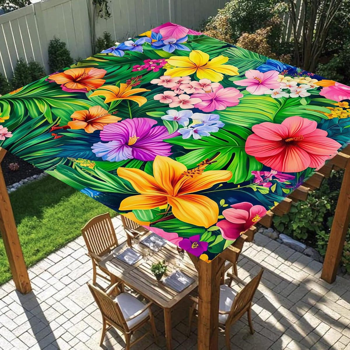 Miytal Tropical Floral Sun Shade Sail – 6'×6' Vibrant Hibiscus Palm Leaf Outdoor Canopy, UV Resistant Patio Shade Cloth for Garden, Backyard, Deck & Poolside Decor