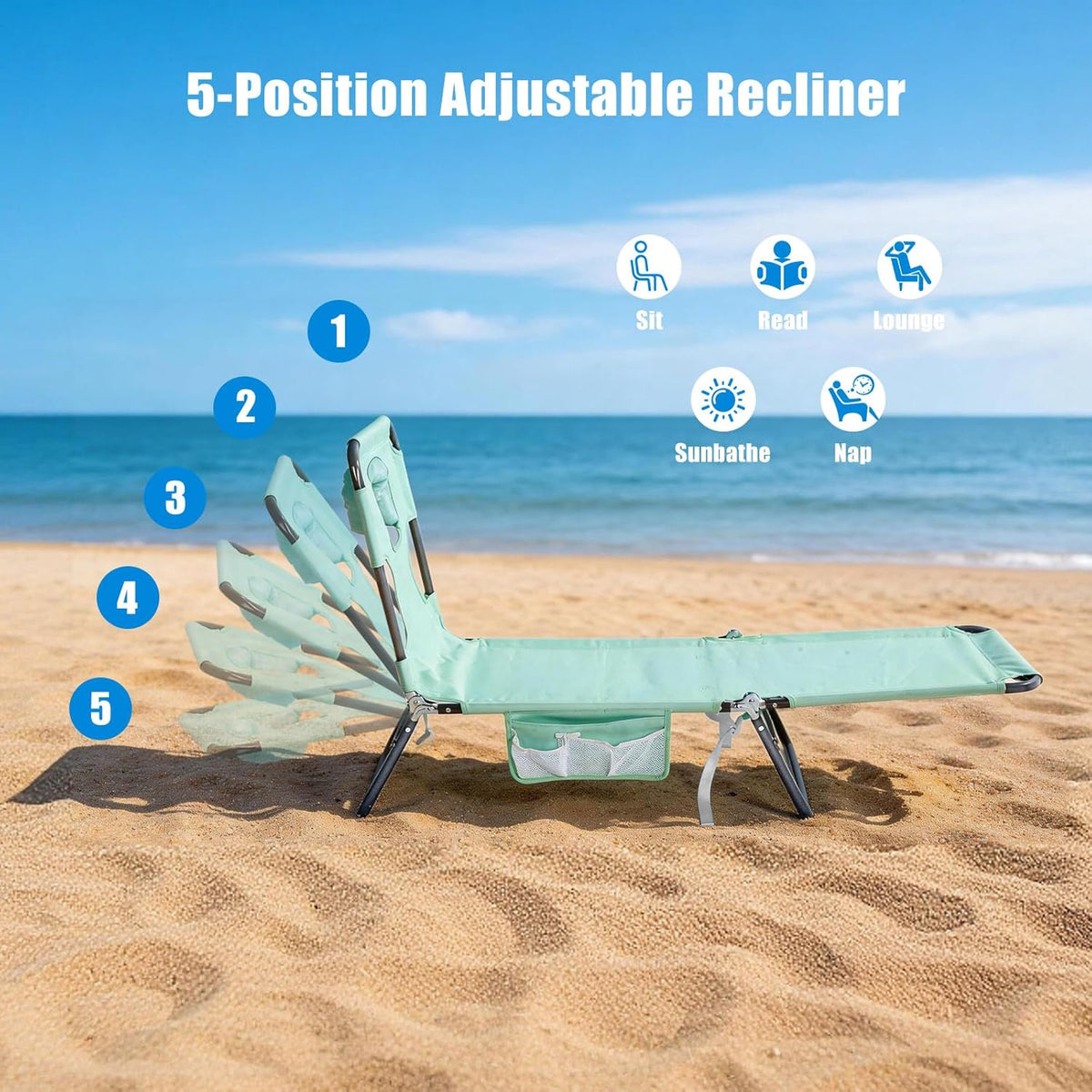 SUNNYFEEL Lay Flat Tanning Chair, Face Down Lounger, 5-Position Reclining