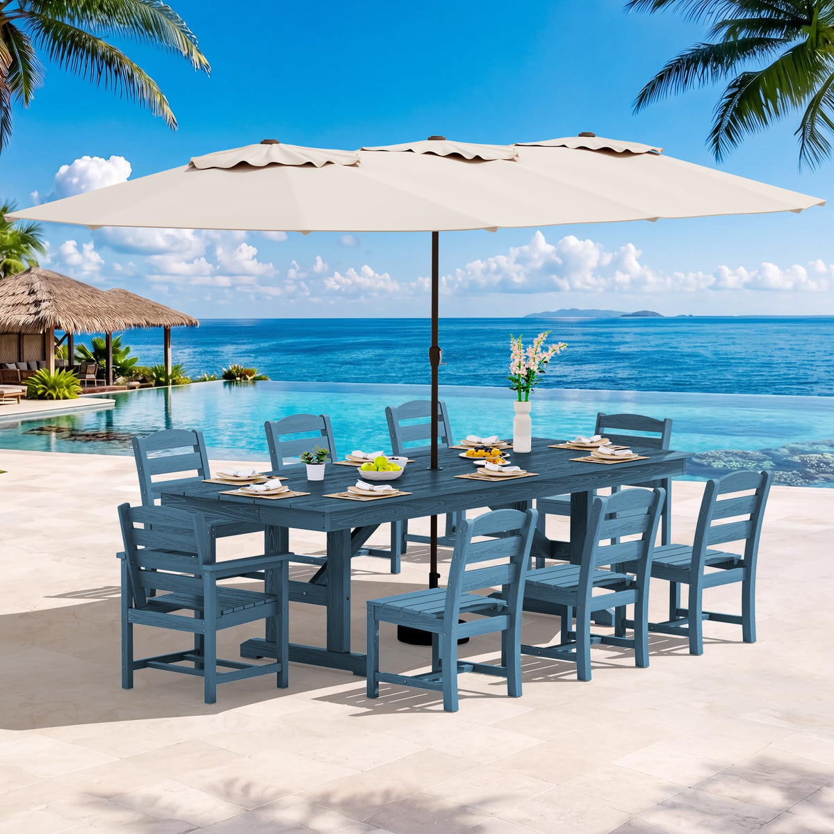 SERWALL Outdoor 84" HDPE Rectangular Dining Table for 6-8,All-Weather,Black