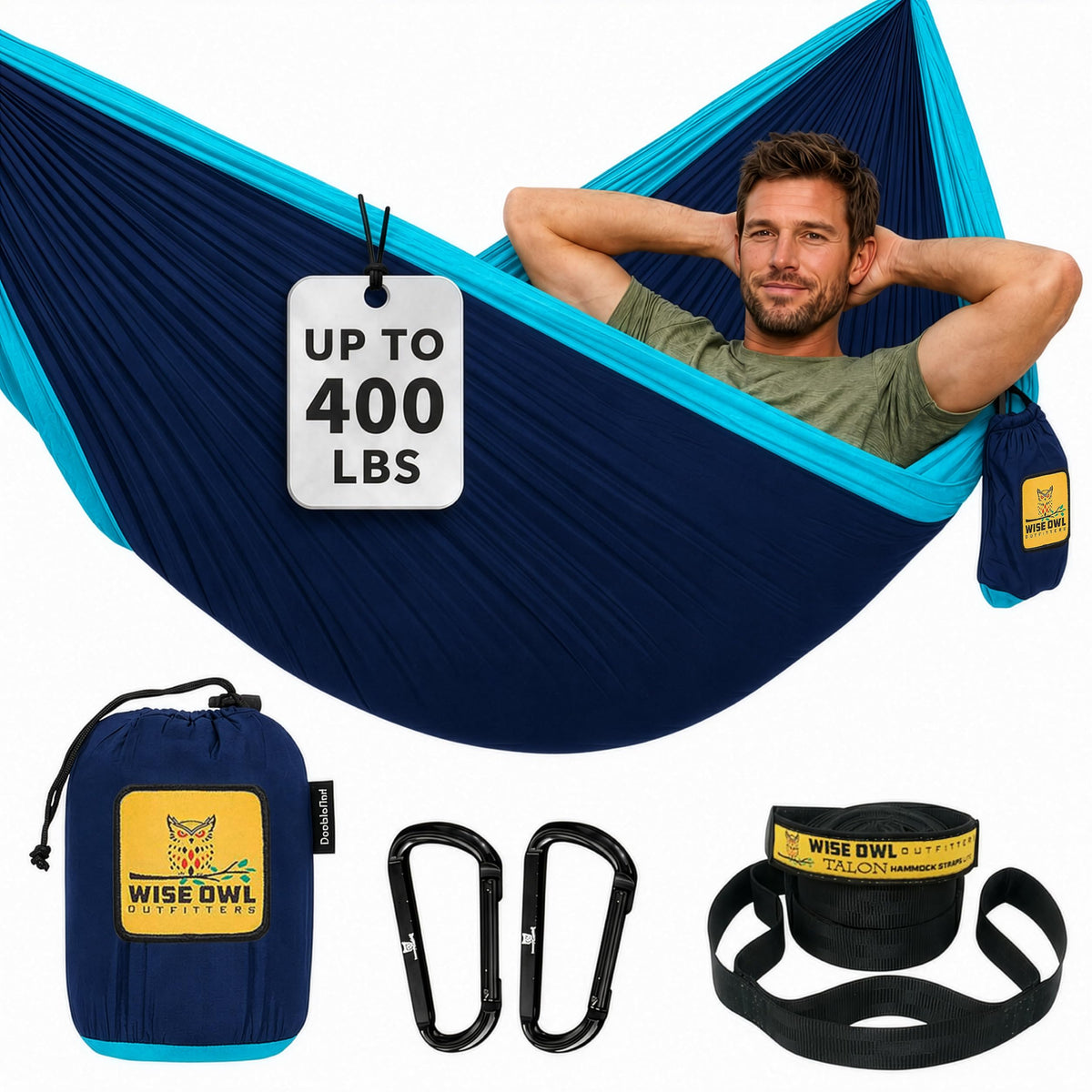 Wise Owl Outfitters Camping Hammock – up to 500lbs Portable Hammock with Tree Straps - Travel, Backpacking, Hiking, Outdoors Camping Gear - Single or Double