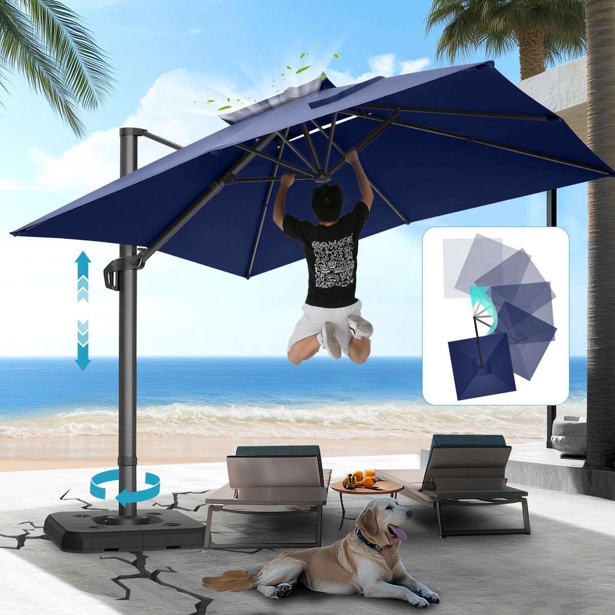 HOTEEL 10x10ft Patio Umbrella Cantilever Umbrella Double Top - Upgrade and Intensify - 360 Rotation and 5 Angles Adjustment - Aluminum Offset Pool Umbrella Outdoor Umbrellas for Patio Garden Deck Pool