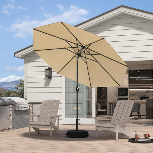 PURPLE LEAF Pool Market Umbrella with Base 9' UV Protection Outdoor, Beige