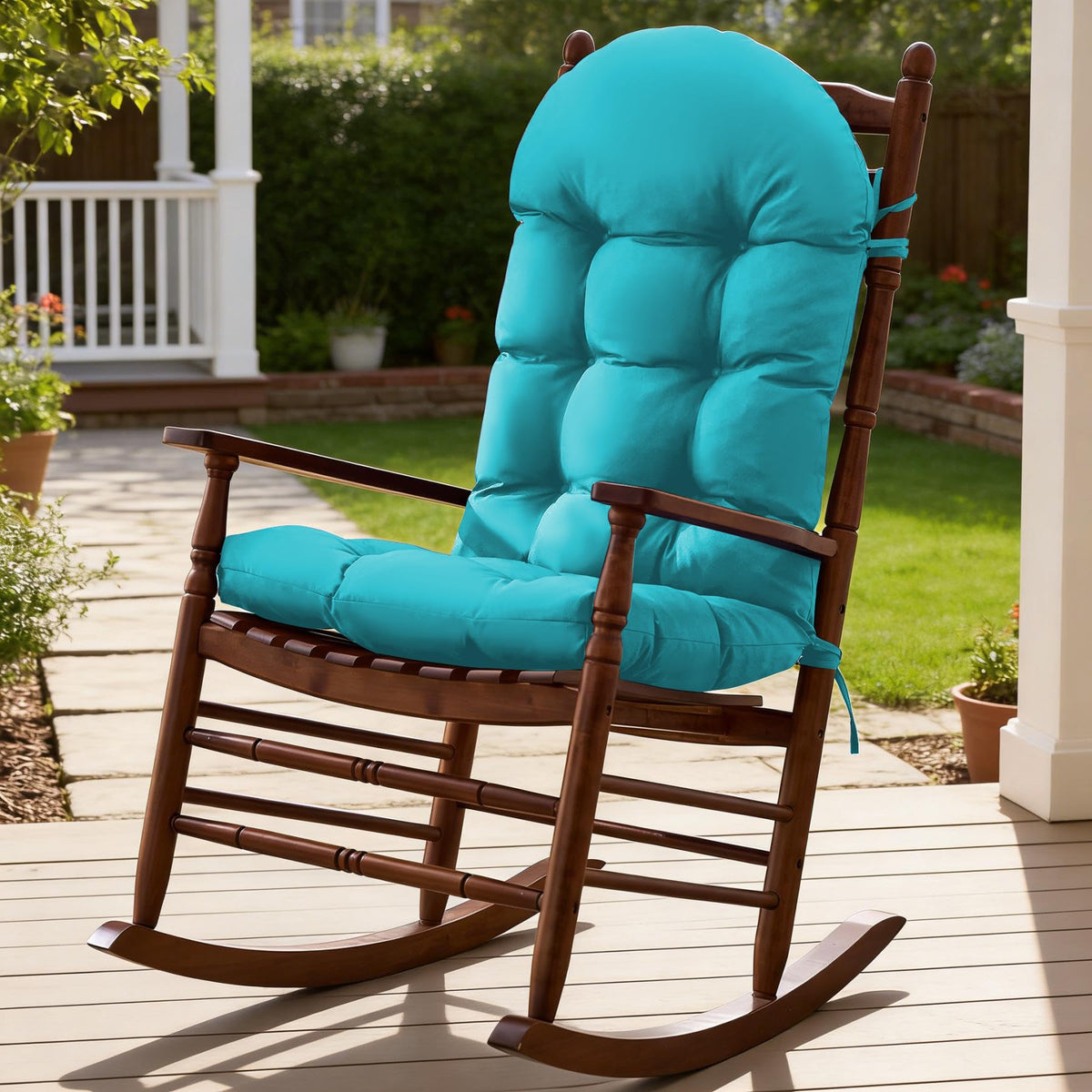 Rocking Chair Cushions, Indoor/Outdoor Adirondack Chair Cushion, Waterproof and Fade-Resistant Rocking Chairs Pads, Non-Slip Tufted High Back Patio Chairs Cushion with Ties, 44x19x4 Inch, Forest Green