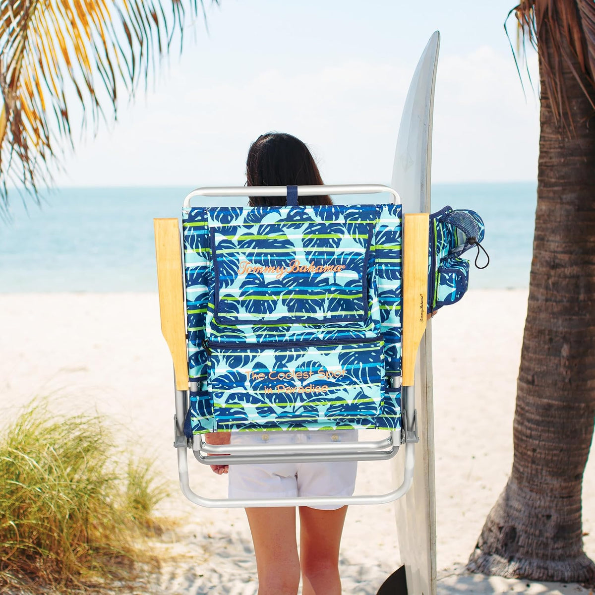 Tommy Bahama 4-Position Extended seat Height Easy in-Easy Out Folding Backpack Beach Chair