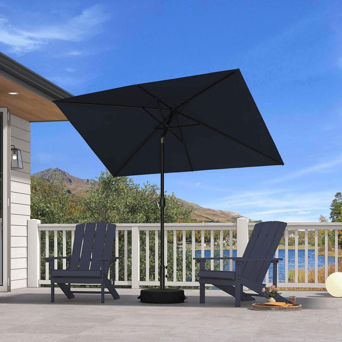 PURPLE LEAF Pool Market Umbrella with Base 9' UV Protection Outdoor, Beige
