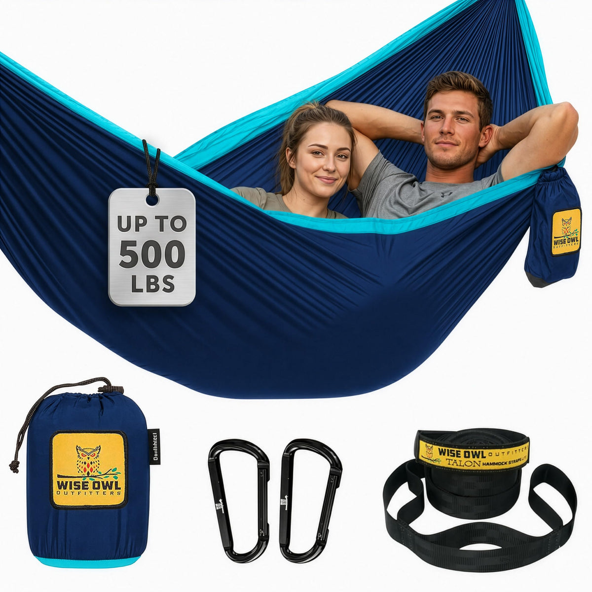 Wise Owl Outfitters Camping Hammock – up to 500lbs Portable Hammock with Tree Straps - Travel, Backpacking, Hiking, Outdoors Camping Gear - Single or Double