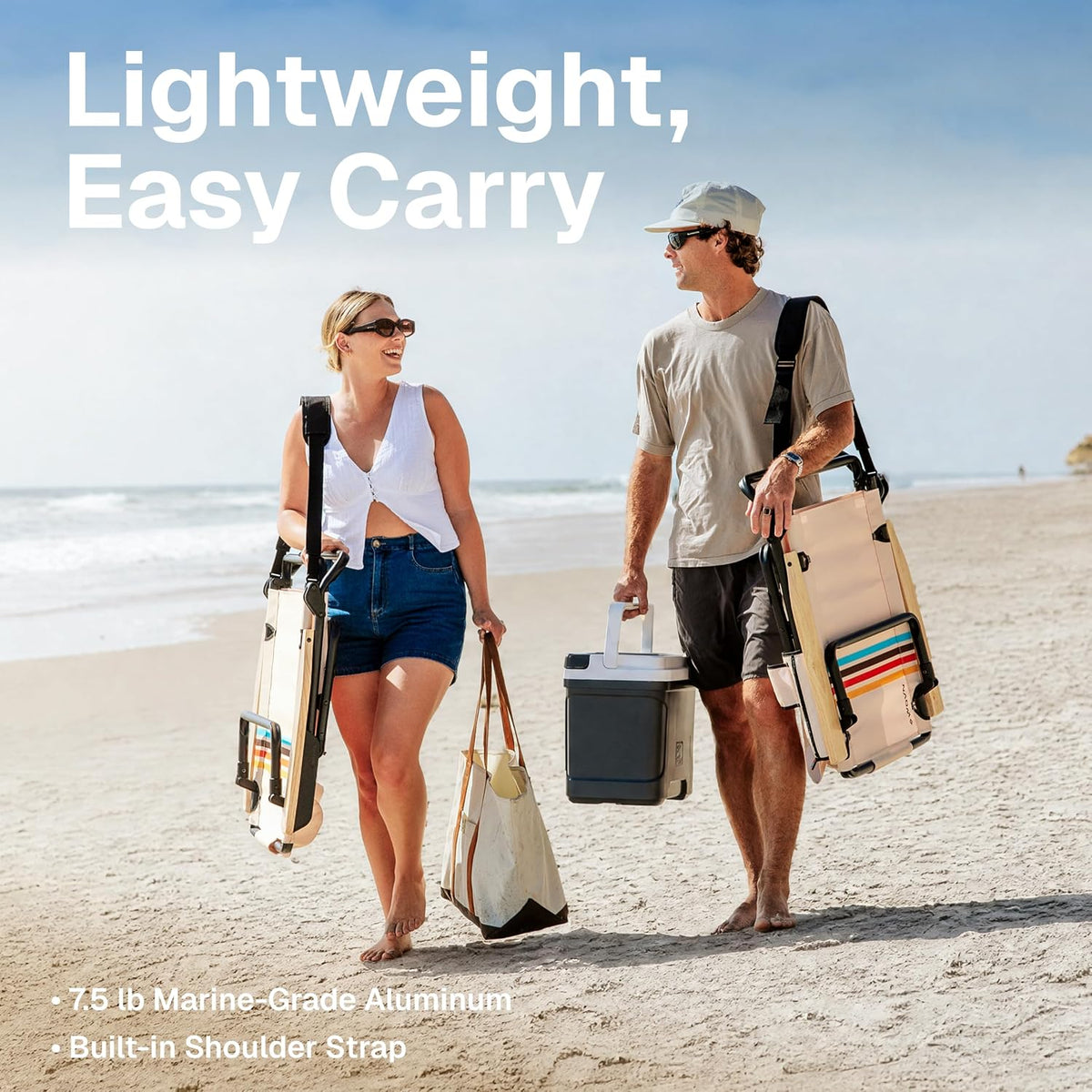 WOVN Premium Reclining Beach Chairs - Portable Lay Flat Folding Beach Chair for Adults - Includes Shoulder Backpack Strap, Pillow, 2 Pockets, and Cup Holder - Drifter