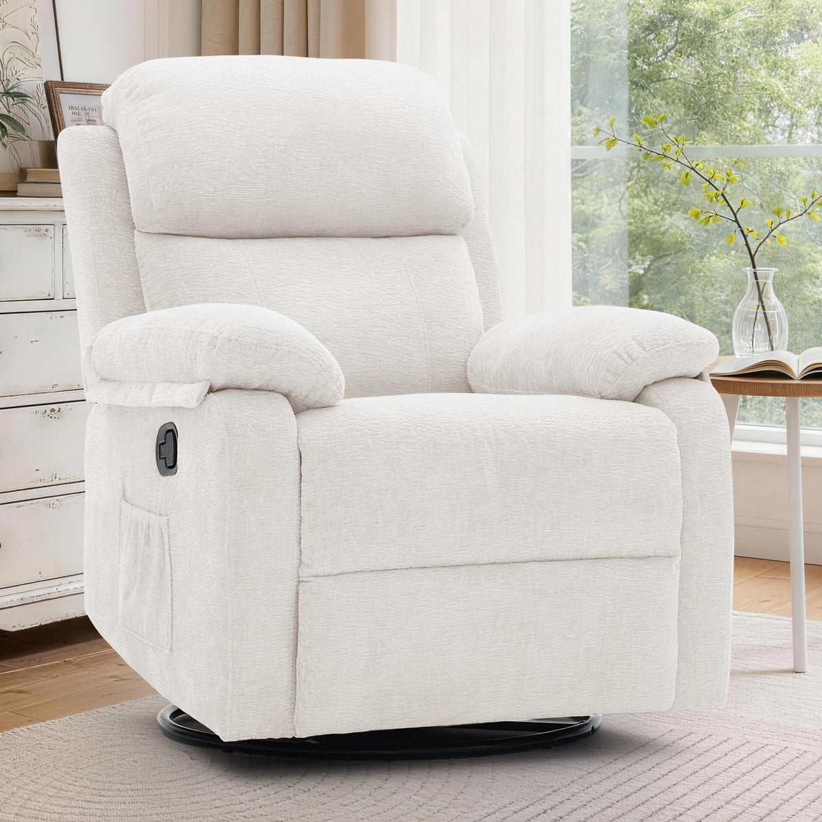 Korser Recliner Chair, 360 Swivel Rocker Chair for Adults, Small Rocking Recliner for Small Spaces, Upholstered Fabric Glider Recliner Nursery