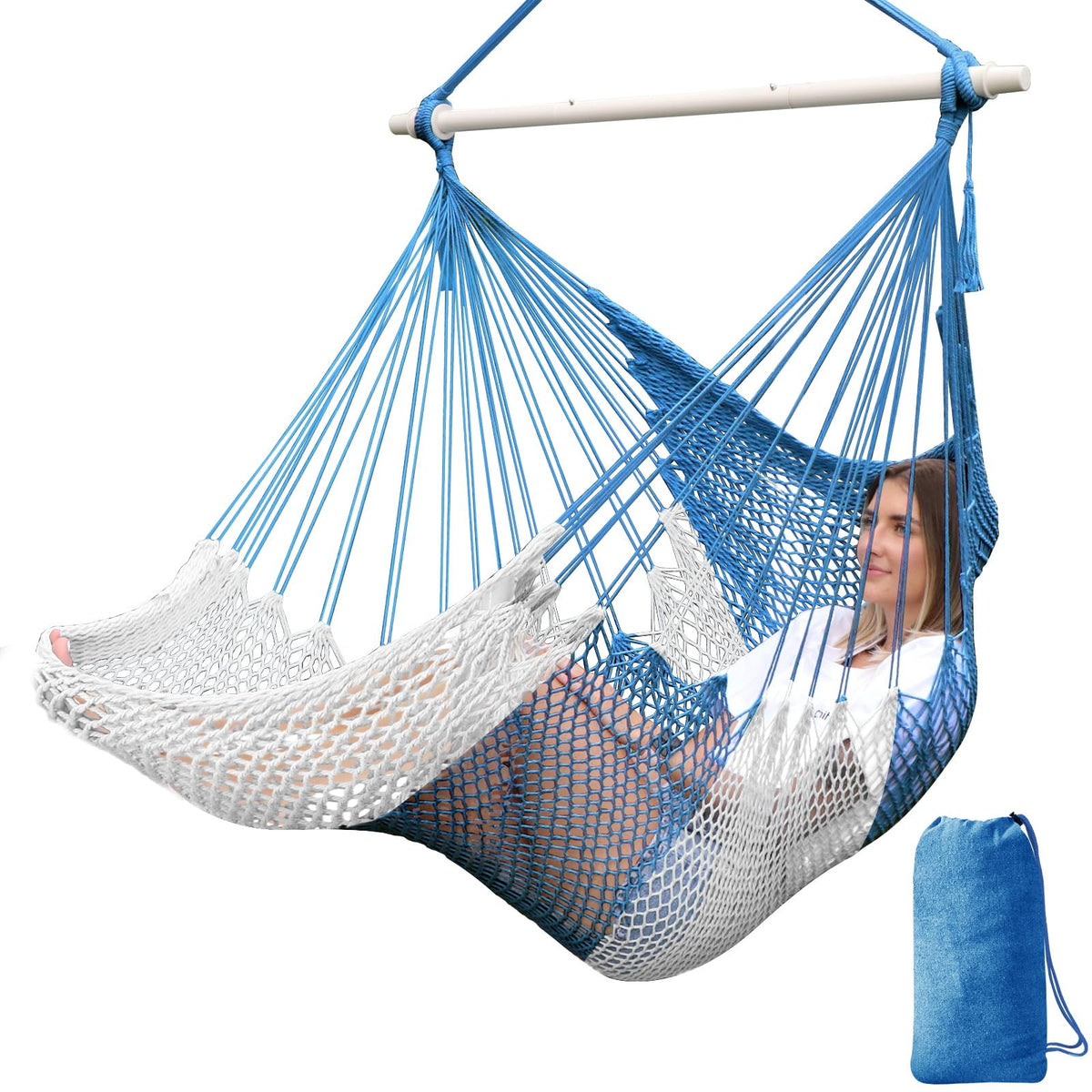 Chihee Hammock Chair Handmade Woven Mesh Hanging Seat Metal Spreader Bar