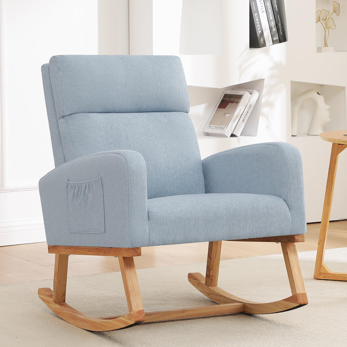 HCHAIRH Rocking Chair Nursery, Boucle Teddy Nursing Rocking Chairs, Upholstered Nursery Glider Rocker for Mom Nursery Morden Accent Rocking Chair with Side Pocket for Living Room,Bedroom, Light Green
