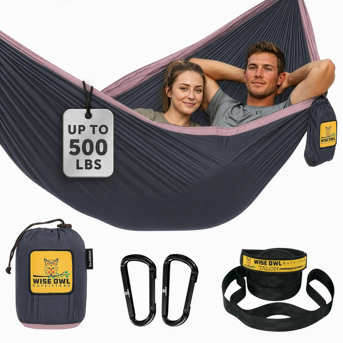 Wise Owl Outfitters Camping Hammock – up to 500lbs Portable Hammock with Tree Straps - Travel, Backpacking, Hiking, Outdoors Camping Gear - Single or Double