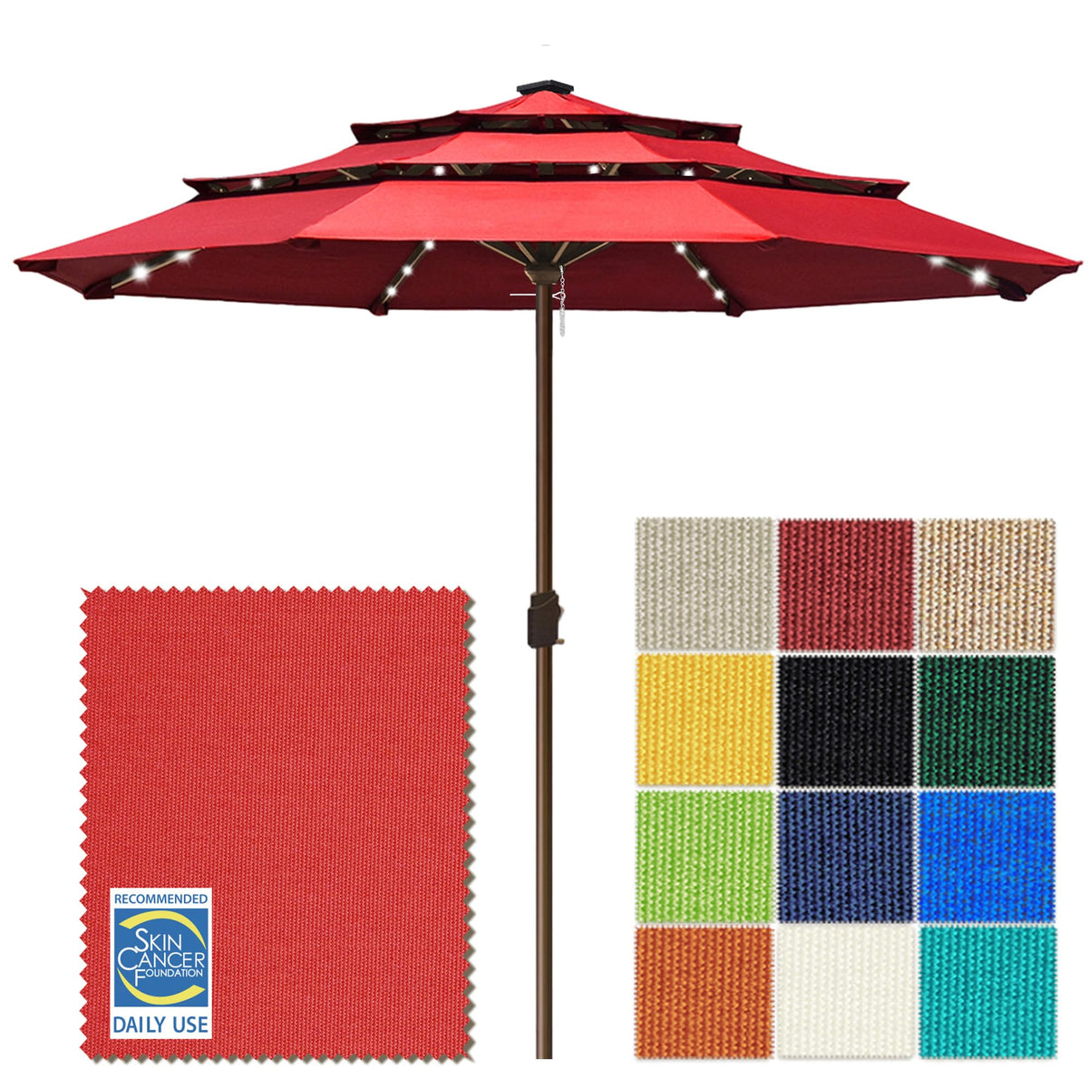 EliteShade USA 10-Year-Non-Fading 9ft 3-Tier Market Patio Umbrella, Commercial Table Umbrella with 80 Solar LED Lights, Crank Open, Windproof & UPF 50+ UV Protection for Garden, Deck, Pool, Backyard, Heather Beige