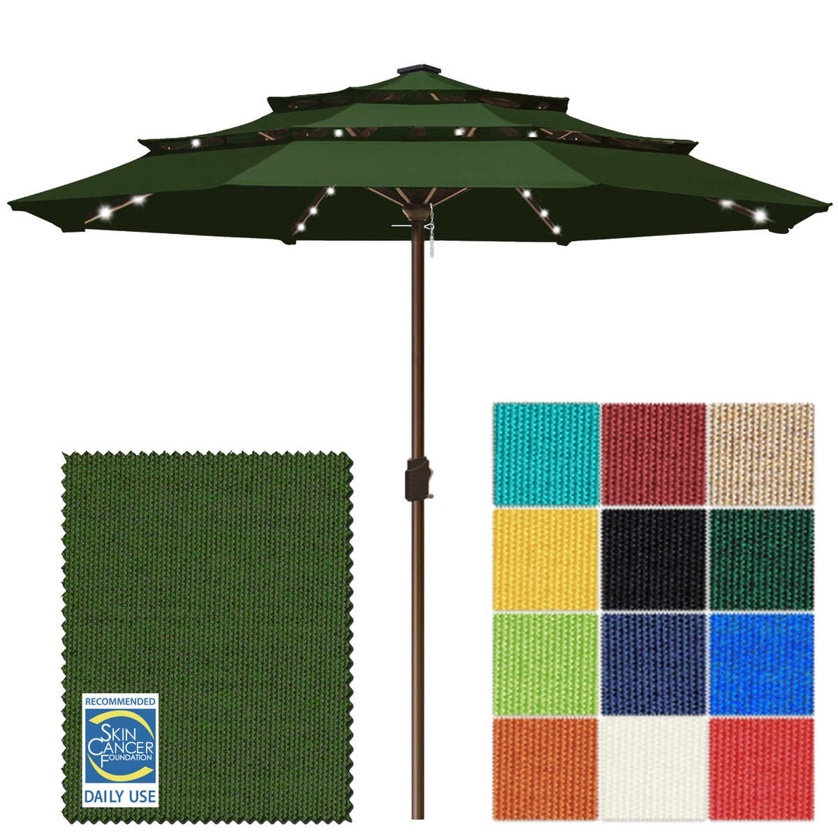 EliteShade USA 10-Year-Non-Fading 9ft 3-Tier Market Patio Umbrella, Commercial Table Umbrella with 80 Solar LED Lights, Crank Open, Windproof & UPF 50+ UV Protection for Garden, Deck, Pool, Backyard, Heather Beige