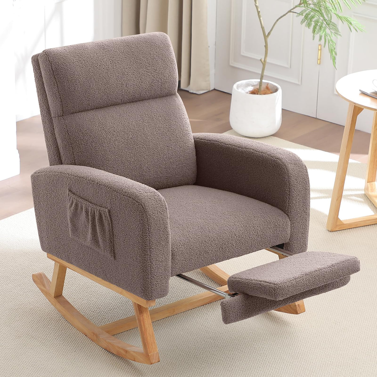HCHAIRH Rocking Chair Nursery with Foot Rest, Nursing Rocking Chairs for Mom Nursery, Teddy Rocker Glider with High Backrest for Living Room, Bedroom, Teddy Green