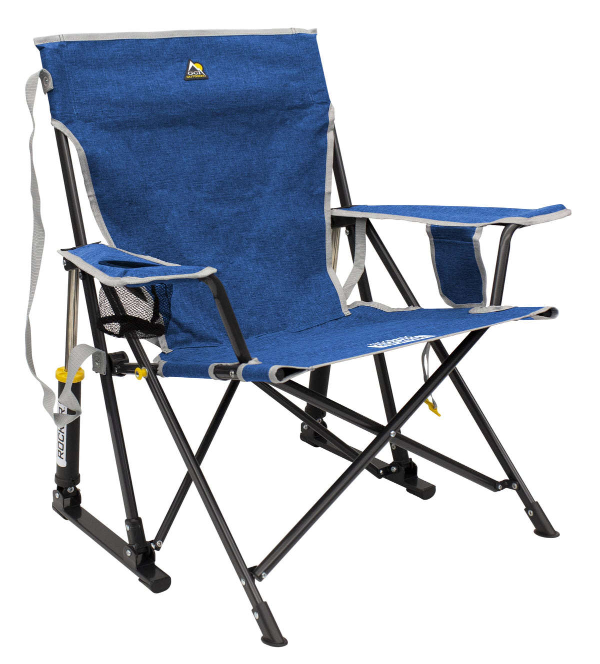 GCI Outdoor Kickback Rocker Camping Chair | Portable Folding Rocking Chair with Durable Armrests, Drink Holder & Relaxed Lowered Seat for Comfort — Red