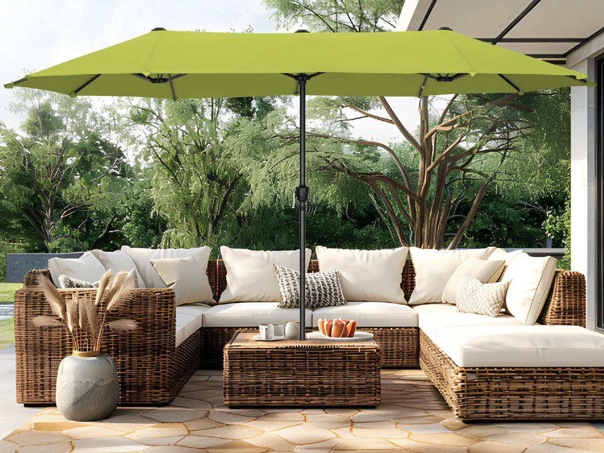 PHI VILLA 13ft Large Outdoor Patio Double-Sided Umbrella, Rectangle, Beige