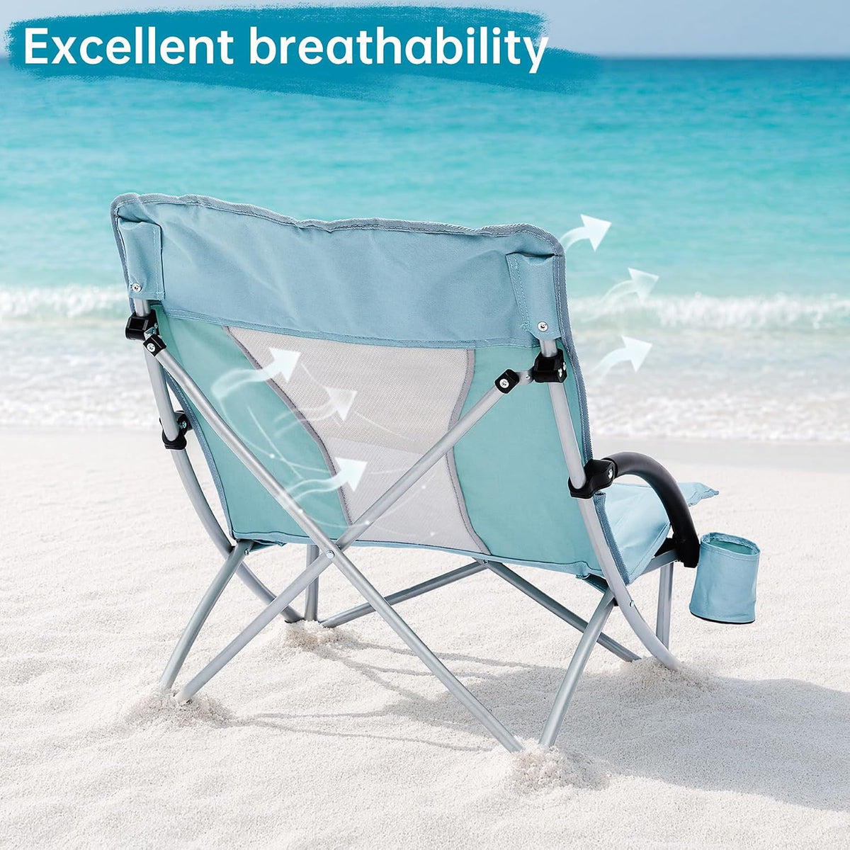 ABSCONDO Portable Low Beach Chairs for Adults, Sky Light Blue, 2 Pack