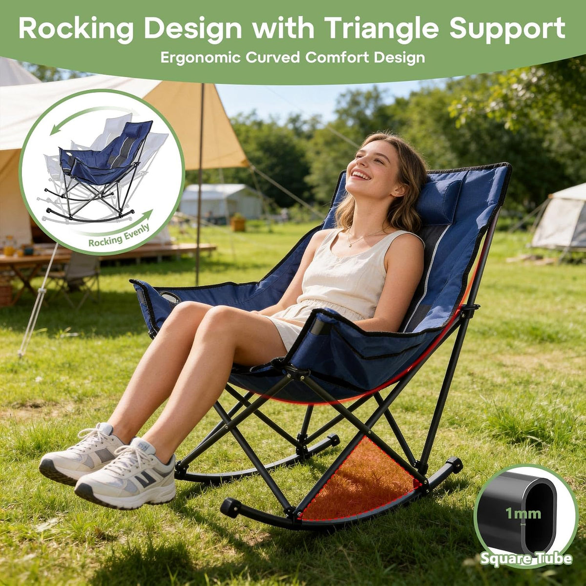 Suteck Oversized Rocking Camping Chair, Thick Padded Camp Rocker for Adults