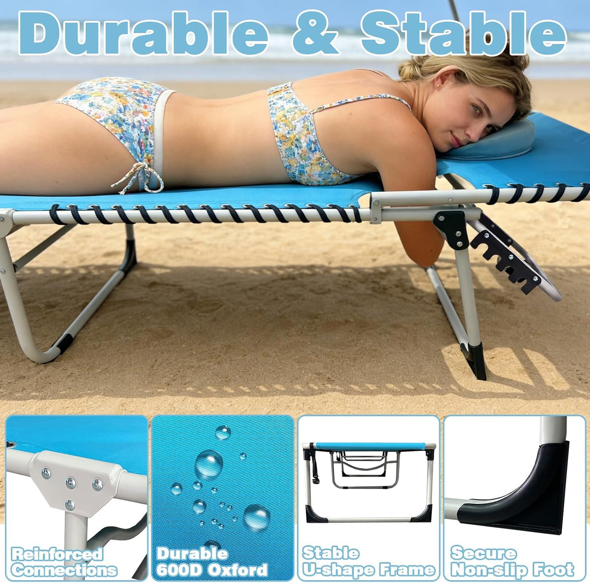 Outdoor Tanning Chair with Sun Canopy Shade & Face Hole, Folding Lounge Chair with Beach Table and Carry Bag for Poolside Sunbathing Lawn