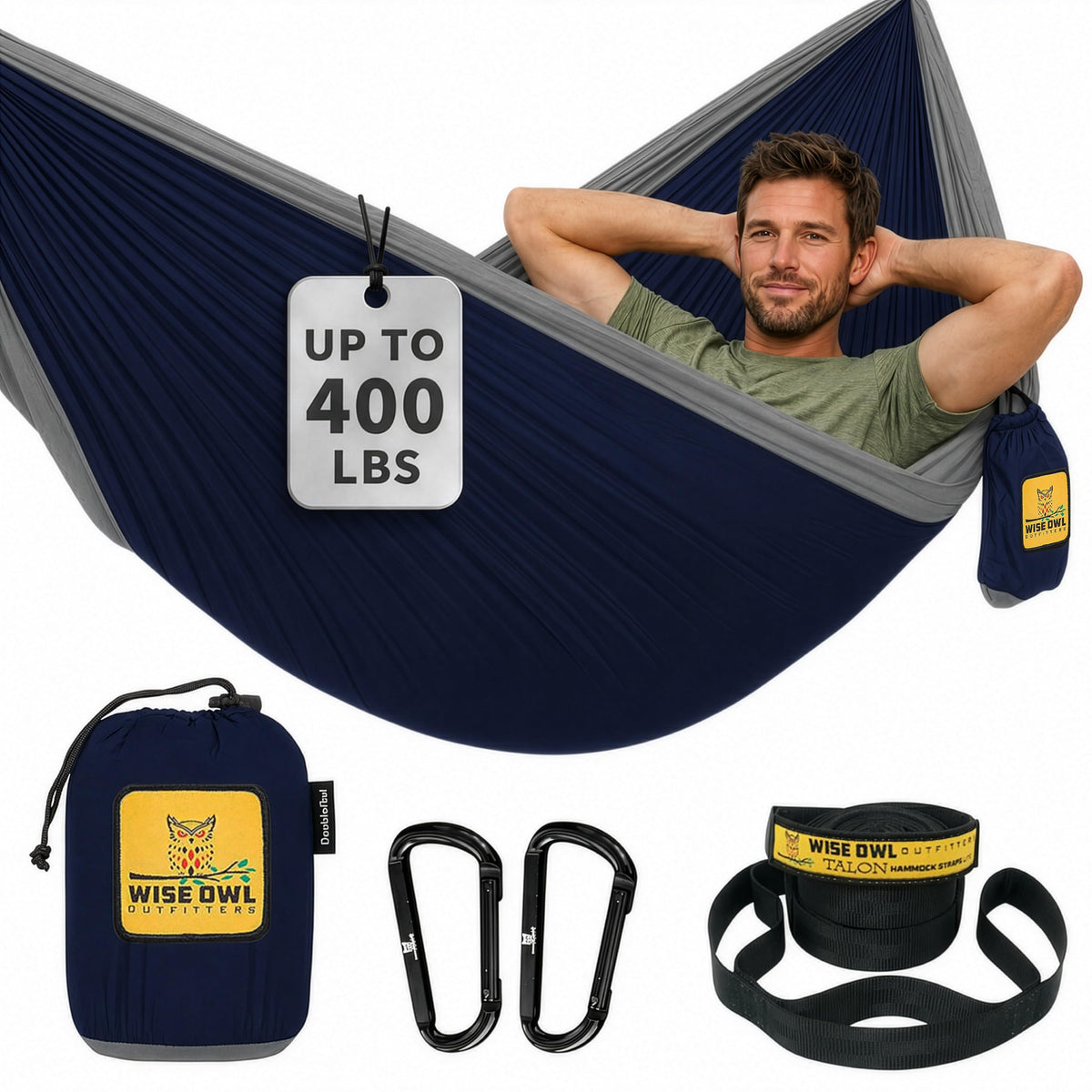 Wise Owl Outfitters Camping Hammock – up to 500lbs Portable Hammock with Tree Straps - Travel, Backpacking, Hiking, Outdoors Camping Gear - Single or Double