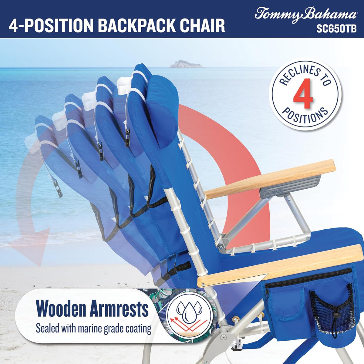 Tommy Bahama Hi-Boy 17" Seat Height 4-Position Lace-Up Suspension Folding Beach Backpack Chair